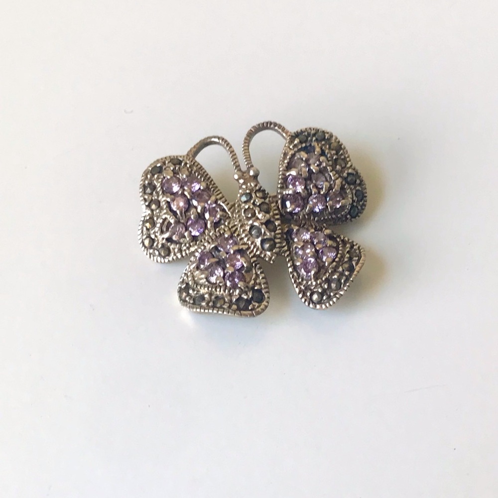 Vintage Sterling Silver 925 Purple Stone Butterfly Brooch